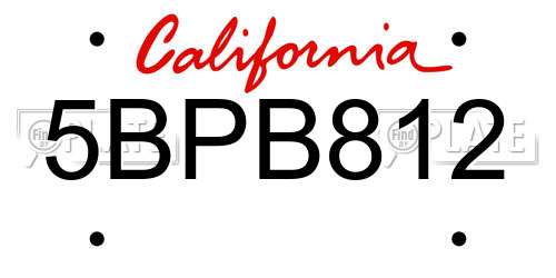 5BPB812 California License Plate