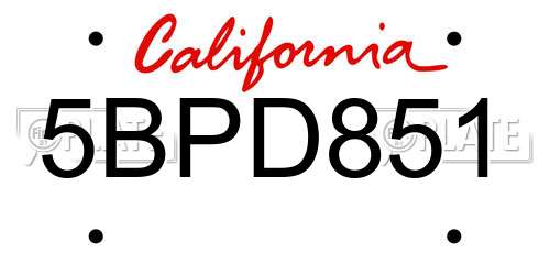 5BPD851 California License Plate