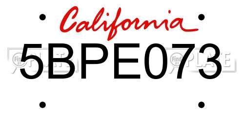 5BPE073 California License Plate