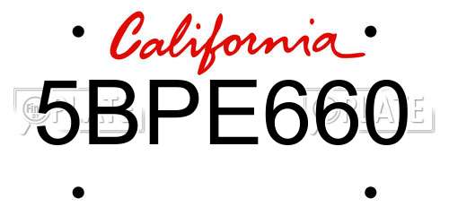 5BPE660 California License Plate