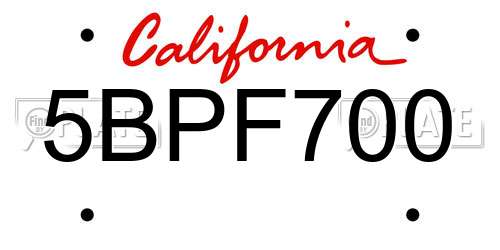 5BPF700 California License Plate