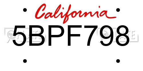 5BPF798 California License Plate