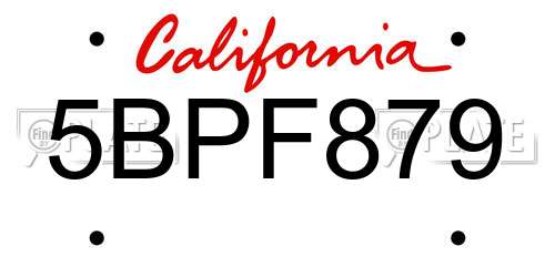 5BPF879 California License Plate