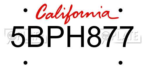 5BPH877 California License Plate