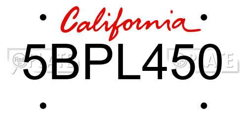 5BPL450 California License Plate