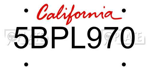 5BPL970 California License Plate