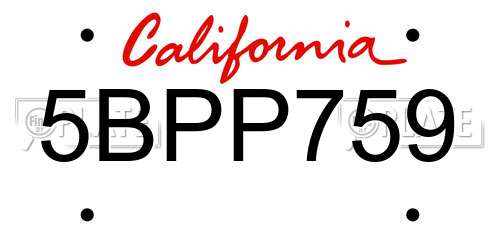 5BPP759 California License Plate
