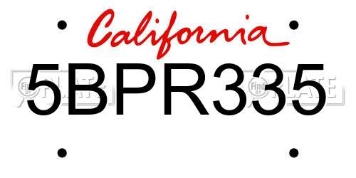 5BPR335 California License Plate