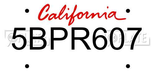 5BPR607 California License Plate