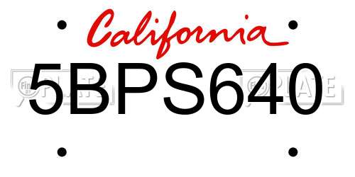 5BPS640 California License Plate