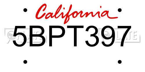 5BPT397 California License Plate