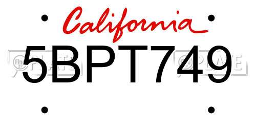 5BPT749 California License Plate