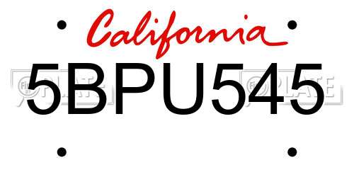 5BPU545 California License Plate