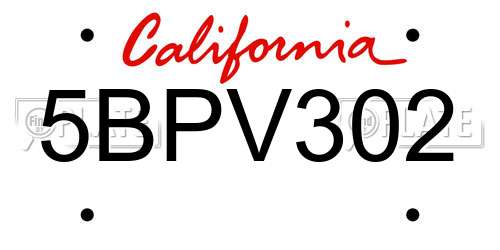 5BPV302 California License Plate