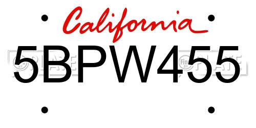 5BPW455 California License Plate