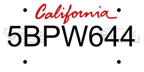 5BPW644 California License Plate