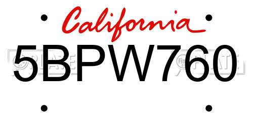 5BPW760 California License Plate