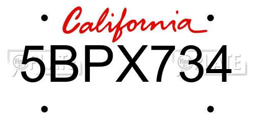 5BPX734 California License Plate