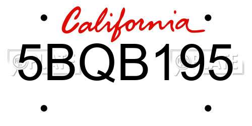 5BQB195 California License Plate