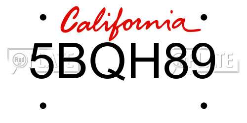 5BQH89 California License Plate