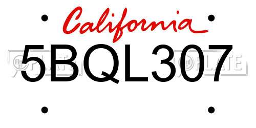 5BQL307 California License Plate