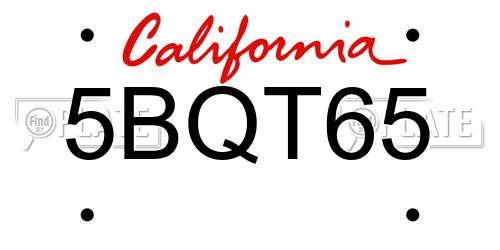 5BQT65 California License Plate