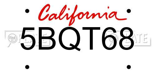 5BQT68 California License Plate