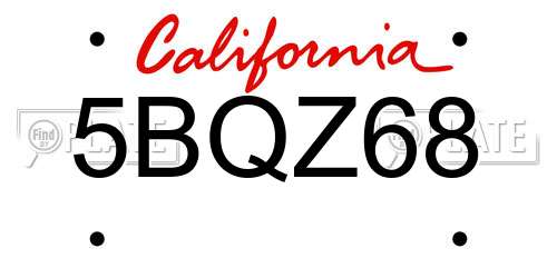 5BQZ68 California License Plate