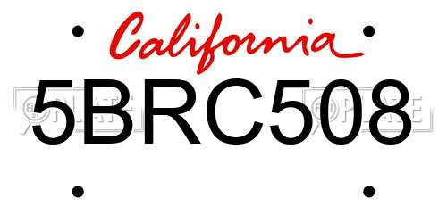 5BRC508 California License Plate