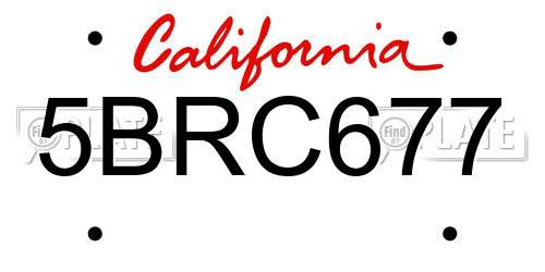 5BRC677 California License Plate