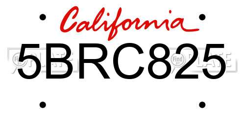 5BRC825 California License Plate