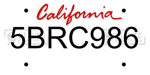 5BRC986 California License Plate