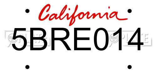 5BRE014 California License Plate