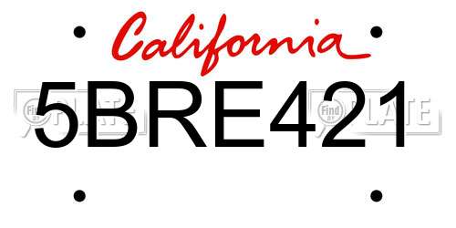 5BRE421 California License Plate