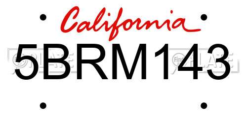 5BRM143 California License Plate