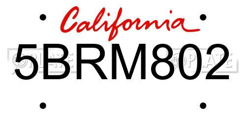 5BRM802 California License Plate