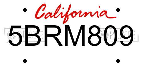 5BRM809 California License Plate