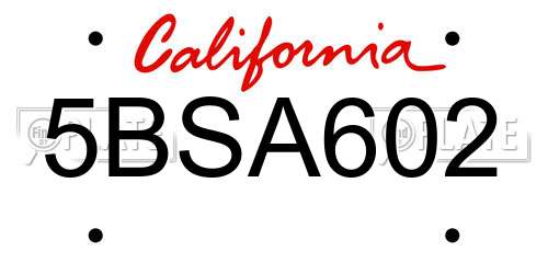 5BSA602 California License Plate
