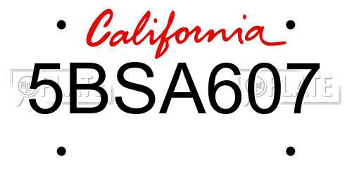 5BSA607 California License Plate