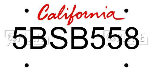 5BSB558 California License Plate