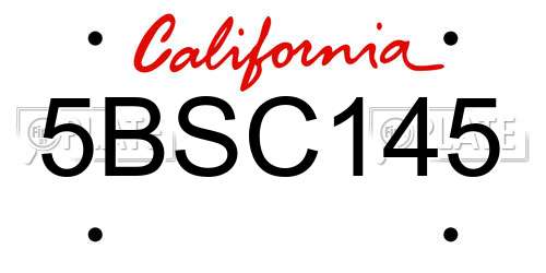 5BSC145 California License Plate
