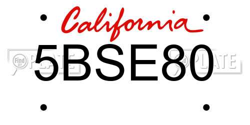 5BSE80 California License Plate