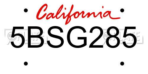 5BSG285 California License Plate