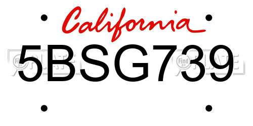 5BSG739 California License Plate