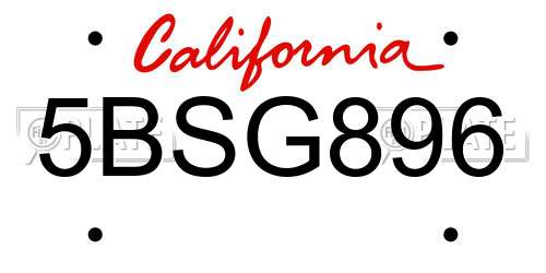 5BSG896 California License Plate