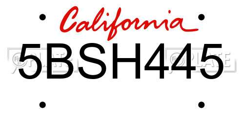 5BSH445 California License Plate