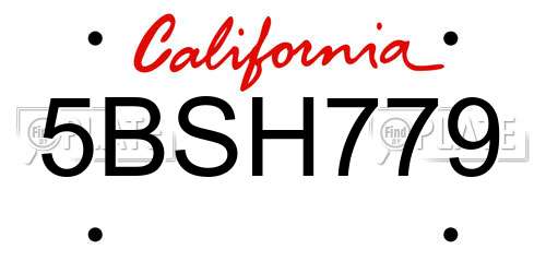 5BSH779 California License Plate