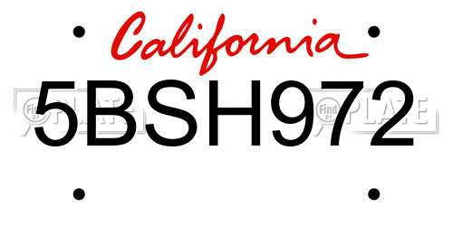 5BSH972 California License Plate