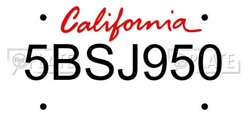 5BSJ950 California License Plate