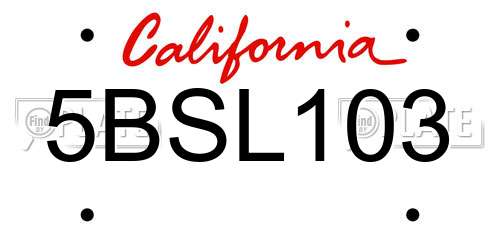 5BSL103 California License Plate